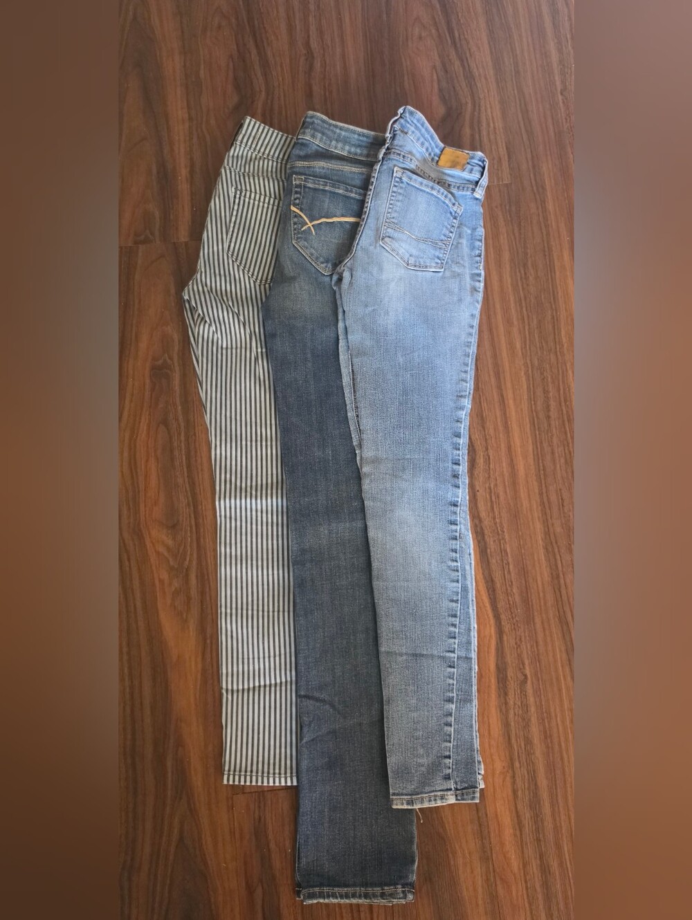 Bullhead Women's Skinny Jeans Trio - Light & Medium Blue, Striped Lot Of 3